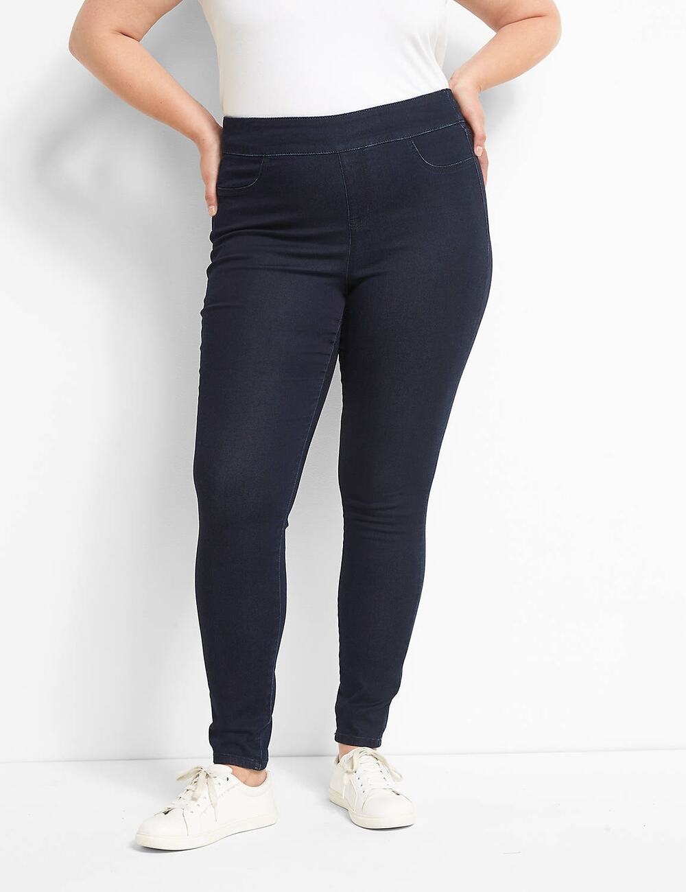 NWT Lane Bryant Women's Pull-On High-Rise Sateen Jegging Jeans Navy Blue Size 28